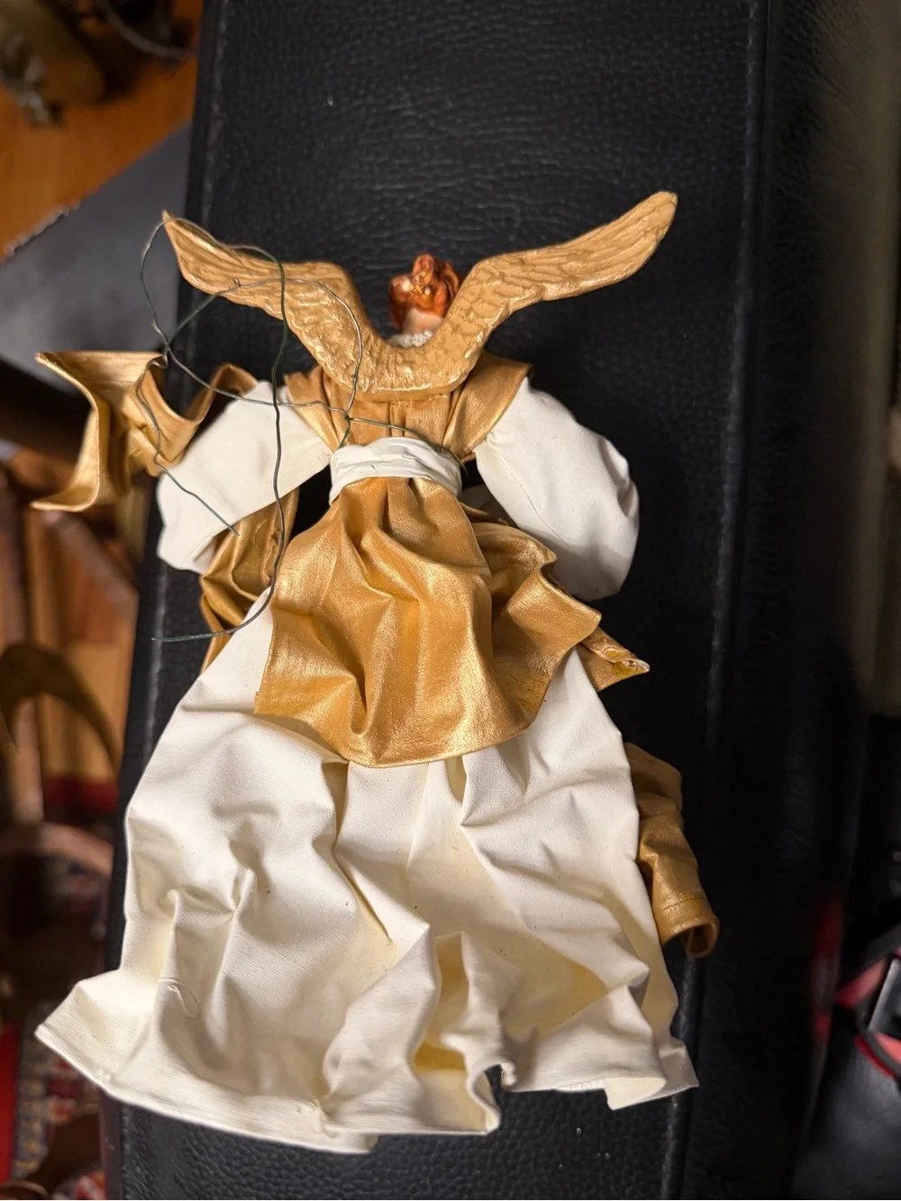 Vtg Pair Cartapesta Christmas Tree Topper Fabric Angel Mache Statue Italy